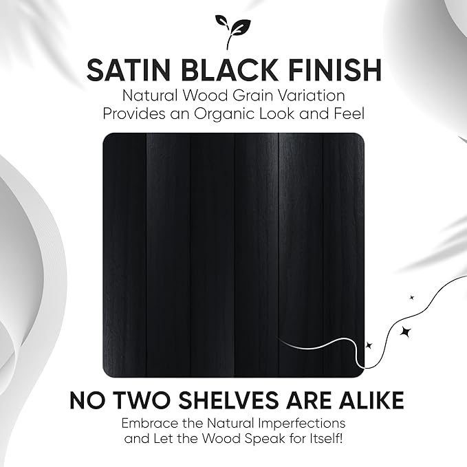 Homeforia Black Floating Shelves 24 inch, High End Solid Real Wood 24inch Bathroom Floating Shelf for Wall Mounted, Black Wooden 24in Floating Shelves, Heavy Duty Bracket, 24 X 6.5 X 1.75 in, Set of 3-Ruum Studio Home