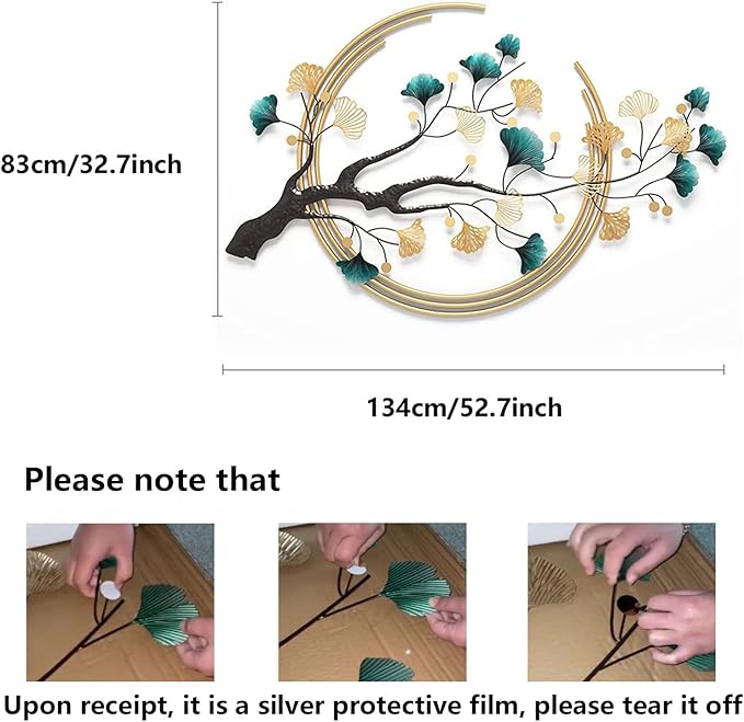 Umbifa Ginkgo Leaf Metal Art Decor 52.7 in * 32.7in 3D Metal Wall Sculpture for Living Room Porch Room Bedroom Modern Art Decor-Ruum Studio Home