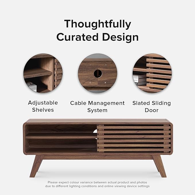 mopio Ensley TV Stand, Mid Century Modern for 55/60/65 inch TV, Farmhouse TV Stand, Entertainment Center with Storage, TV and Media Consol for Living Room (Walnut, 46")-Ruum Studio Home