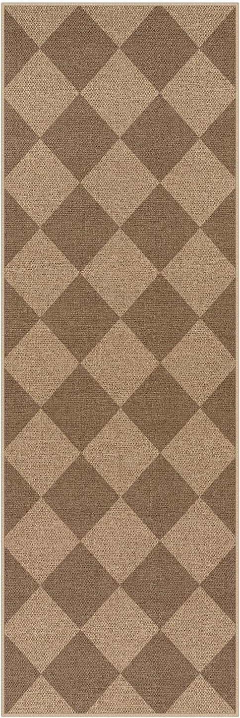 Lahome Checkered Easy Jute Runner Rug, 2x6 Kitchen Mats for Floor Non Slip Washable Entryway Runner, Checkerboard Nature Indoor Outdoor Carpet for Hallway 6ft Entry-Ruum Studio Home