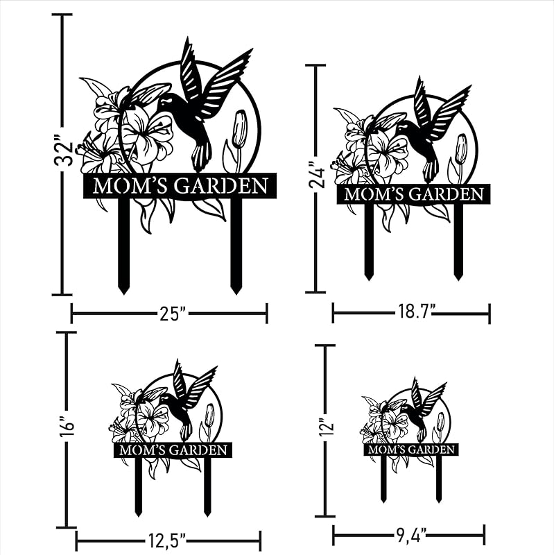 Custom Hummingbird Metal Garden Decor, Personalized Bird with Stakes Garden Sign, Flower Design Personalized Garden Sign, Custom Garden Name Sign, Home Gift, Large Outdoor Decor, Patio Decor-Ruum Studio Home