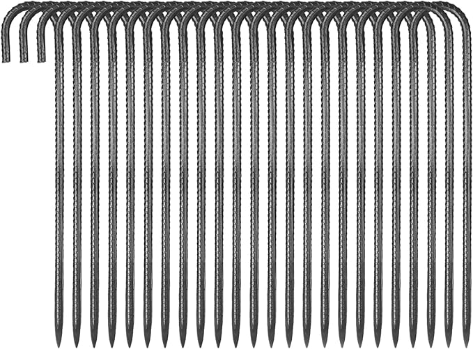 VEVOR Rebar Stakes, 16-Inch, Heavy-Duty 0.4 in Diameter J Hook, Galvanized Steel Ground Anchors with Chisel Point End & Rust-Resistant Coating, for Gardening Support, Fence, Camping Tents (24-Pack)-Ruum Studio Home