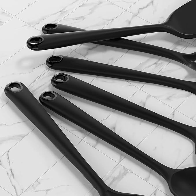 Thickened Silicone Kitchen Utensils Set, 600°F Heat Resistant Silicone Cooking Utensils, Spatula, Spoon, Whisk, Tongs, Kitchen Gadgets Sets for Nonstick Cookware, Dishwasher Safe BPA Free (Black)-Ruum Studio Home