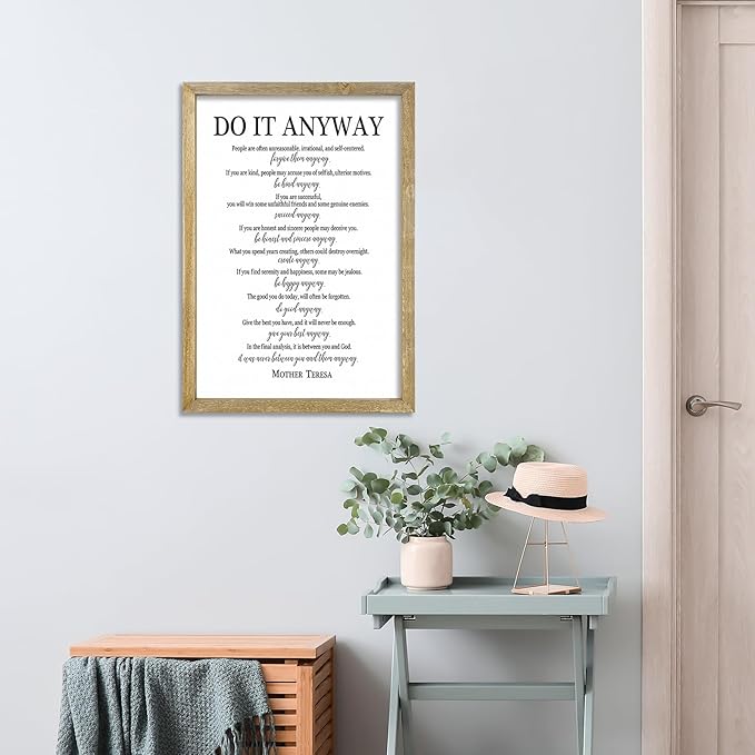 Do It Anyway Mother Teresa Wall Art Decor 16x11 Inch Wooden Framed Wall Hanging Sign (Wood)-Ruum Studio Home