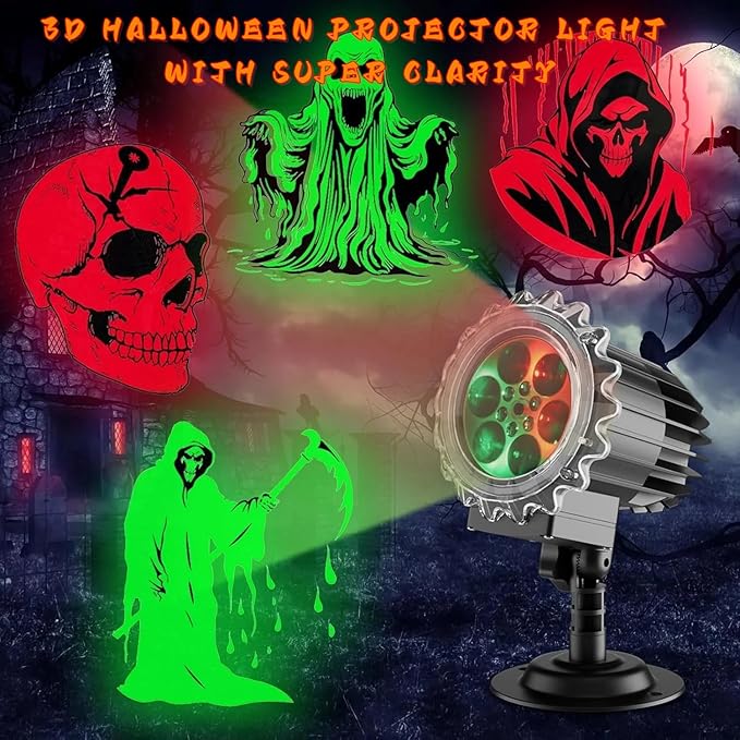 Halloween Projector Lights Outdoor,2025 Upgraded 3D HD Dynamic Skull Ghost Decorations Light,Waterproof Holiday Light,Terror Atmosphere Maker Night Light for Home Window Wall Halloween Decor-Ruum Studio Home