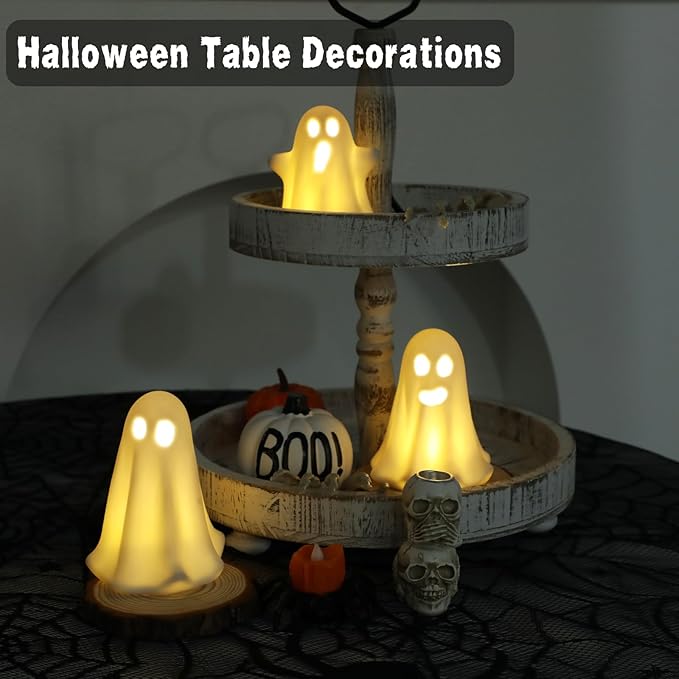 3 Pack Halloween Ceramic Ghost Decor, Light Up Ghost Halloween Decor, Cute Ghost Figurines for Table Tray Fireplace Home Indoor Decoration-Ruum Studio Home