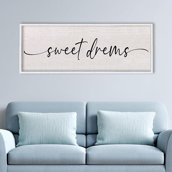 LuZhiQiang Sweet Dreams Sign Wall Decor Above Over Bed 40" x 15" Large Wood Framed for Guest Room Master Bedroom Hanging Wall Art (White)-Ruum Studio Home