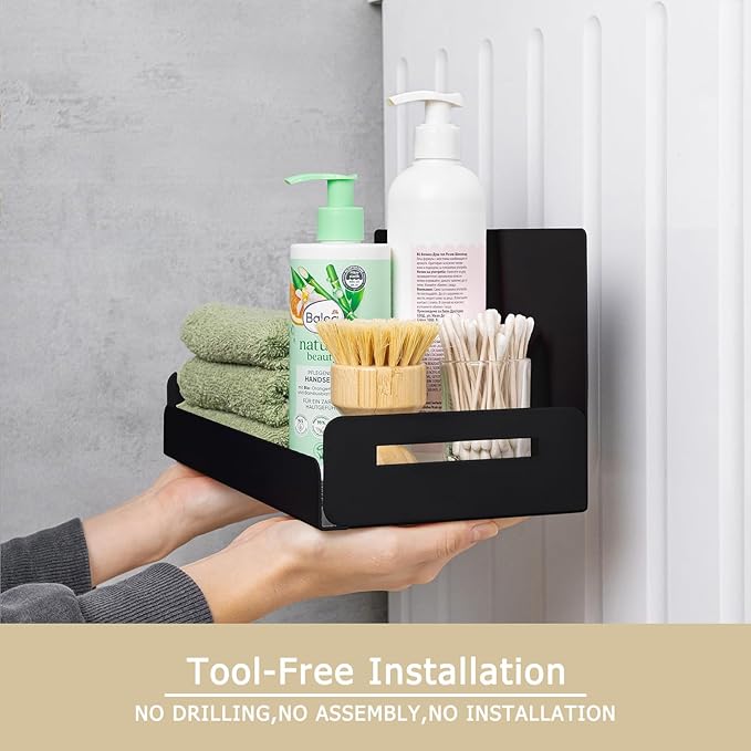 2-Pack Magnetic Spice Rack for Refrigerator - Heavy-Duty 20LB Capacity - Strong Magnetic Shelves for Classroom Whiteboards and Garage Tools, Kitchen Organizer for Utensils, Black-Ruum Studio Home