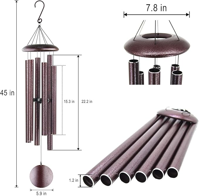 ASTARIN Outdoor Wind Chimes, 45 in Memorial Chimes with 6 Heavy Tubes, Large Deep Tone for Garden Hanging Decor, Sympathy Gifts. Bronze-Ruum Studio Home