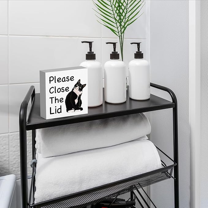 Funny Bathroom Decor, Funny Bathroom Wall Art, Black and White Bathroom Decor, Boho Bathroom Decor, Bathroom Decor for Shelves, Wooden Box Decor Sign for Home Farmhouse Living Room Table Shelf-Ruum Studio Home