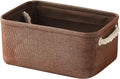 TheWarmHome Small Fabric Canvas Storage Bin with Cotton Rope Handles - Foldable Empty Basket for Gift (Brown-1 Pack,11.8L7.9W5.2H inch)-Ruum Studio Home