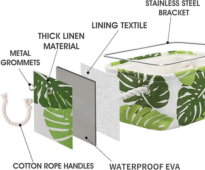 Organization and Storage Basket for Shelves - Small 6 Pack Fabric Storage Bin Collapsible Baskets for Organizing with Handle for Cloth Decorative Laundry Canvas (Banana Leaf 12x8x5.2 inch)-Ruum Studio Home