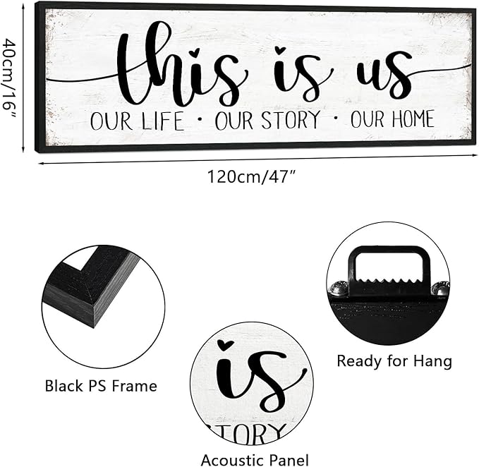 This Is Us Sign Wall Decor: Family Signs for Home Decor Living Room Wall Art Framed 16"x48"Large Farmhouse Rustic Home Sign Wall Decor Above Bed,Country Wall Plaques Hanging Master Bedroom Decor-Ruum Studio Home