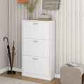 Shoe Storage Cabinet with 3 Flip Drawers, Narrow Shoe Cabinet Freestanding Slim Shoe Storage Organizer for Entryway, Hallway, Entrance, Bedroom, Living Room, White-Ruum Studio Home