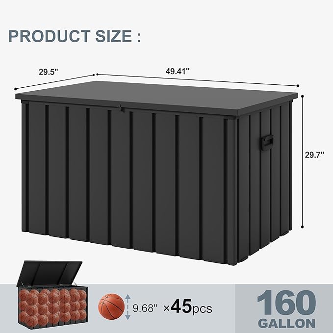 PURPLE LEAF Outdoor Deck Box 160 Gallon Waterproof Lockable Storage Box Container with Lid Deck Organization for Patio Cushions Side Table Pool Accessories Garden Tools, Gray-Ruum Studio Home