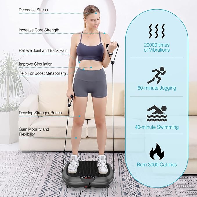 AXV Vibration Plate Exercise Machine Whole Body Workout Portable Mini Vibrate Fitness Platform Lymphatic Drainage Machine for Weight Loss Shaping Toning Wellness Home Gyms Workout (Mini)-Ruum Studio Home