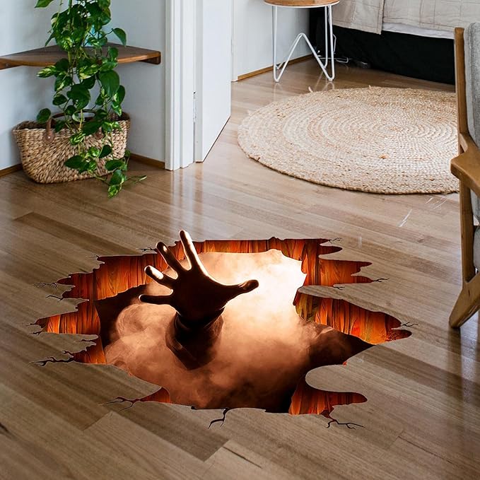 Halloween Wall Decals 3D Floor Wall Ceiling Stickers, Ghost Hand Scratching Wall Posters Removable Halloween Art Murals Window Clings Vinyl Wallpaper for Bedroom Bar Pub Living Room-Ruum Studio Home