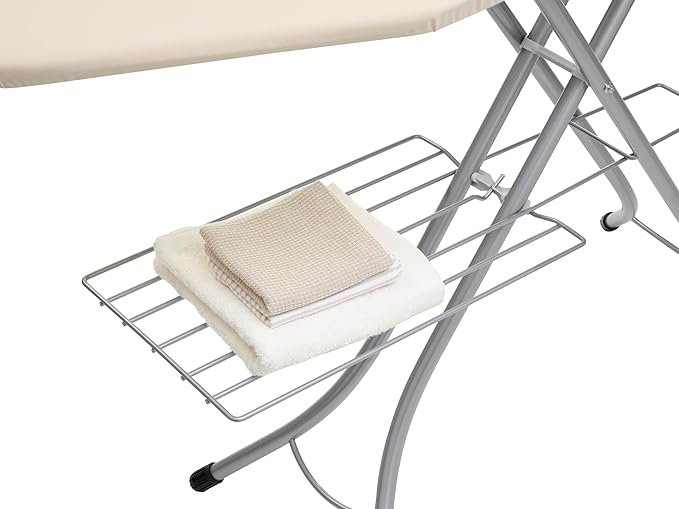 Brabantia Size C Ironing Board (49 x 18in) 7 Height Options, Adjustable Steam Iron Rest Holder & Linen Rack (Ecru) Non-Slip Feet, Anti-Collapse Child Locks-Ruum Studio Home