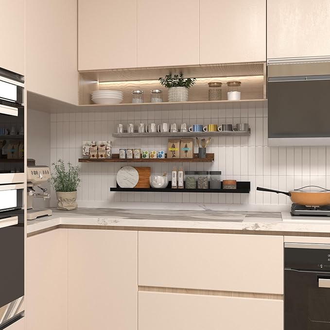 Giftgarden 36 Inch Multi Colors Floating Shelves for Wall Mount, Assorted Colors Wood Wall Shelf Ledge for Bathroom Bedroom Living Room Kitchen Storage, Set of 3 Different Sizes-Ruum Studio Home