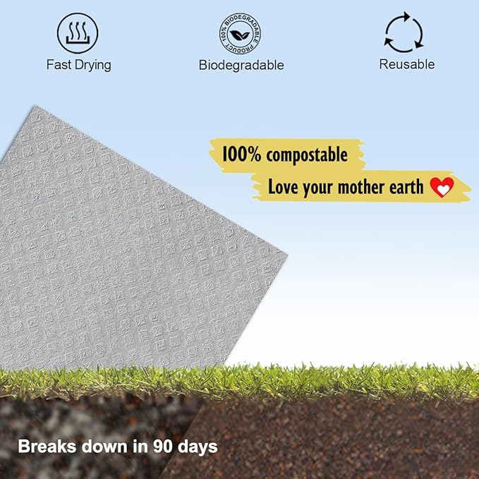 Swedish Dishcloths for Kitchen | 10 Pack Absorbent Cellulose Sponge Cloths Washable | Non-Scratch Reusable Paper Towels Quick Drying Cleaning Rag - Grey-Ruum Studio Home