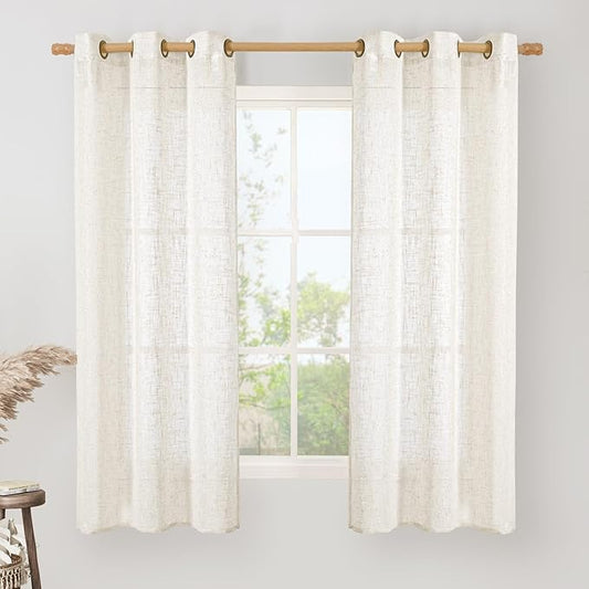 LAMIT Linen Semi Sheer Curtains 63 Inch Length, Light Filtering Neutral Window Bedroom Curtains Farmhouse Boho Bronze Grommet Drapes for Kitchen/Living Room, Cream, 2 Panels, 34 x 63 Inch-Ruum Studio Home