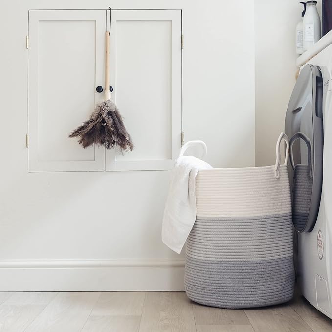 OrganiHaus Gray Nursery Laundry Basket 15x18 | Farmhouse Hamper Basket | Extra Large Storage Basket | Blanket Basket for Living Room | Baby Laundry Hamper | Toy Basket for Kids | Soft Pillow Basket-Ruum Studio Home