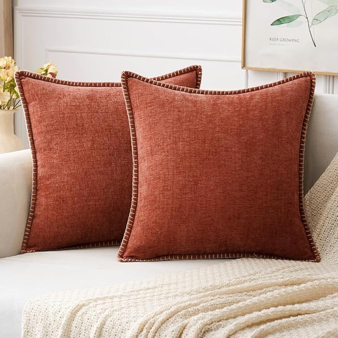 MIULEE Pack of 2 Fall Couch Throw Pillow Covers 18x18 Inch Burnt Orange Farmhouse Decorative Pillow Covers with Stitched Edge Soft Chenille Solid Dyed Pillow Covers for Sofa Bed Living Room-Ruum Studio Home