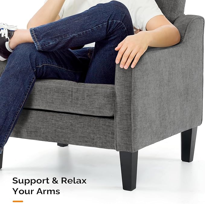 VINGLI Accent Chairs for Living Room Chairs Reading Chair Mid Century Modern Chair Soft Chenille Sofa Chair Upholstered Arm Chair Comfy Chair Side Chair (Light Grey Chenille)-Ruum Studio Home