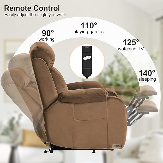Power Lift Chair Recliners for Elderly, Modern Adult Power Lift Recliner, Velvet Upholstery Electric Lift Chair Recliner with Side Pocket for Living Room (Brown)-Ruum Studio Home