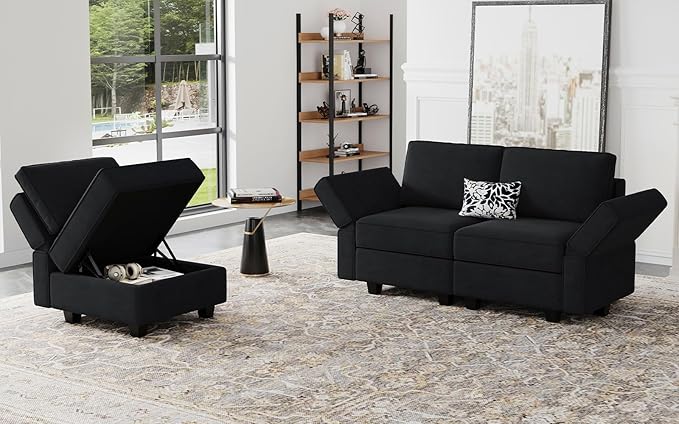 Belffin Modular Loveseat Sofa Couch with Storage Seats Velvet 2 Seater Love Seats for Small Spaces Black-Ruum Studio Home