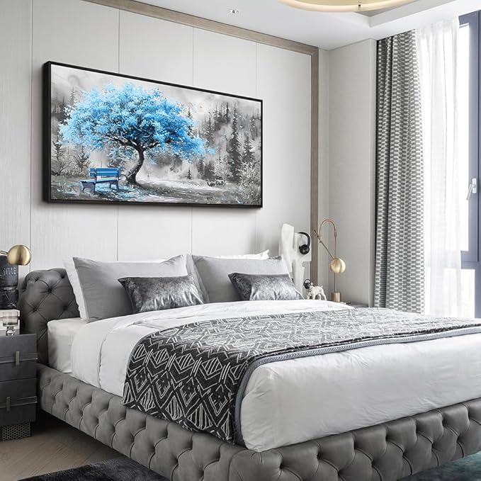 ZUITINGHUA Black Framed Canvas Wall Art For Living Room Wall Decor For Bedroom Office Wall Decoration Blue Tree Landscape Painting Black And White Picture Artwork Room Aesthetic Home Decor 20x40 In-Ruum Studio Home