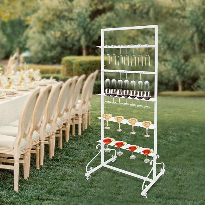 40 Slots Champagne Holder Stand for Party, Wine Glass Display Wall Holder, Stable Wine Glass Stemware Rack for Bar, Wedding, Party (White)-Ruum Studio Home