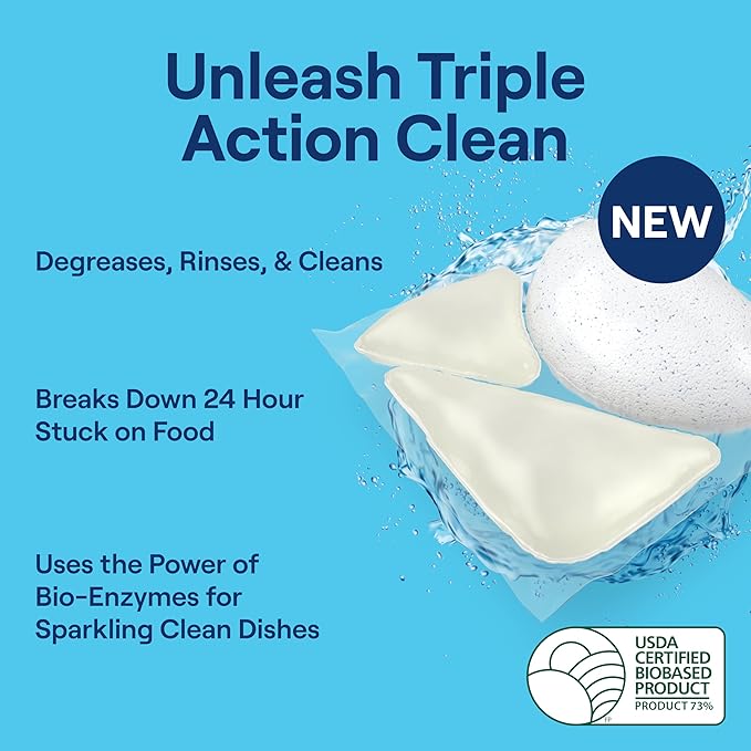 Seventh Generation Triple Action Clean Automatic Dishwasher Detergent Packs with Bio-Enzyme Power, Free & Clear, Fights 48-hour Stuck-on Food, 54 count-Ruum Studio Home
