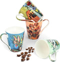 Coffee Mug Sets of 4, 12oz Bone China Porcelain Cups with Art Print Large Handle Dishwasher Microwave safe for Tea Cocoa or Hot Chocolate-Ruum Studio Home