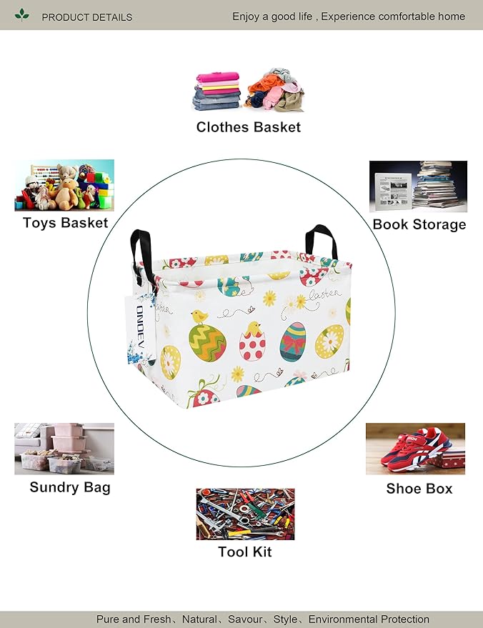 Rectangular Folding Laundry Basket,waterproof Canvas Basket,gift basket,Suitable for children's room,Office,Clothes,Toys Storage(Easter Eggs)-Ruum Studio Home