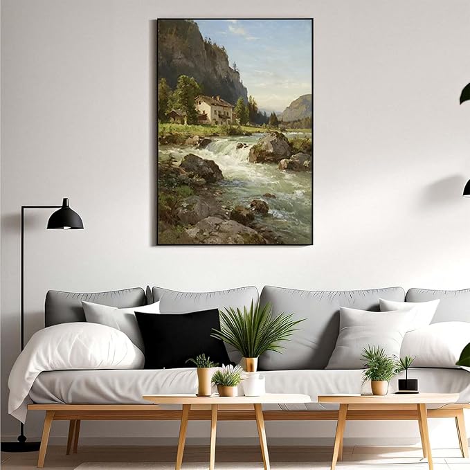 Vintage landscape rural scenery poster art farmhouse cottage wall decor living room kitchen quiet country stream suitable for bedroom bathroom-Ruum Studio Home