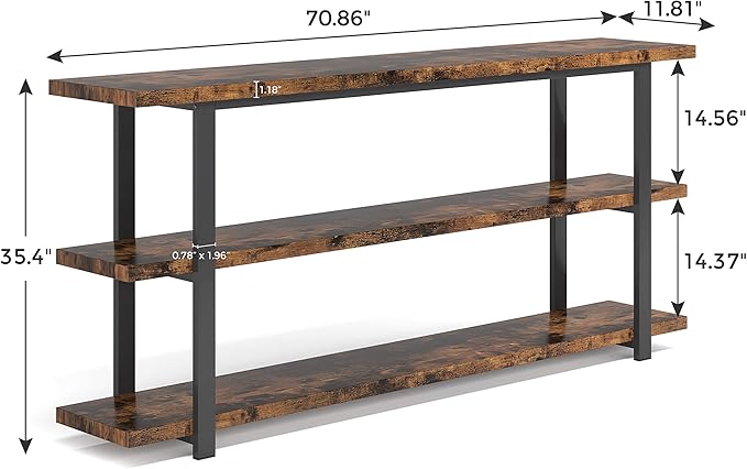 70.8 Inch Extra Long Console Table for Entryway, Narrow Hallway Table, Wood Sofa Table with 3 Tier Storage Shelves for Living Room-Ruum Studio Home