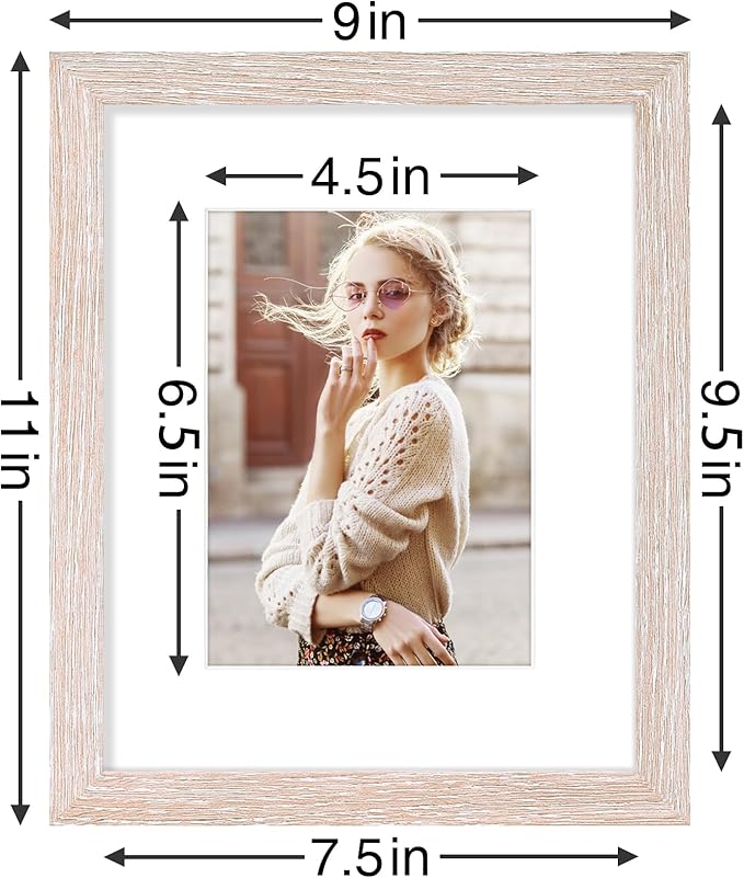 Vittanly 8x10 Picture Frames Set of 9, Shatter Resistant Plexiglass, Display 5x7 Pictures with Mat or 8x10 without Mat, Photo Frames for Wall or Tabletop, Engineered Wood, Rustic Pink-Ruum Studio Home