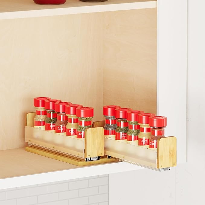 SpaceAid Bamboo Pull Out Spice Rack Organizer for Cabinet, Heavy Duty Slide Out Seasoning Kitchen Pantry Sliding Vertical Organization, 5.1" Wide, 2 Drawers(2" Wide), 1-Tier, Natural-Ruum Studio Home