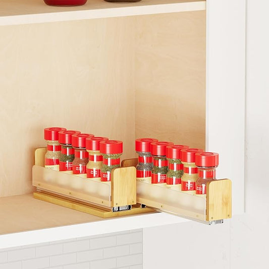 SpaceAid Bamboo Pull Out Spice Rack Organizer for Cabinet, Heavy Duty Slide Out Seasoning Kitchen Pantry Sliding Vertical Organization, 5.1" Wide, 2 Drawers(2" Wide), 1-Tier, Natural-Ruum Studio Home