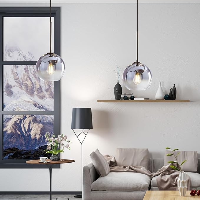 KCO Lighting Modern Black Globe Pendant Light Mercury Glass Ceiling Pendant Light Mid Century Silver Kitchen Pendant Lighting Over Island Dining Room Light Fixtures Over Table-Ruum Studio Home