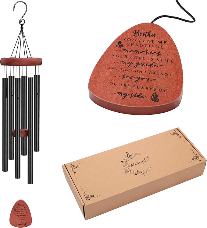 Memgift Sympathy Wind Chime for Loss of Brother - Beech Wood Memorial Wind Chime - Bereavement Gift for Loved One - Outdoor Remembrance Wind Chimes for Garden, Patio, Yard 32 Inch-Ruum Studio Home