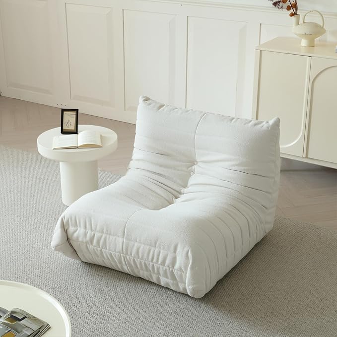 Luxury Sofa Couch Chair, Lazy Floor Seating, Fireside Bean Bag Chair, Ergonomic Tatami Sofa Lounger for Living Room, Bedroom, Office, Single Seat, White-Ruum Studio Home
