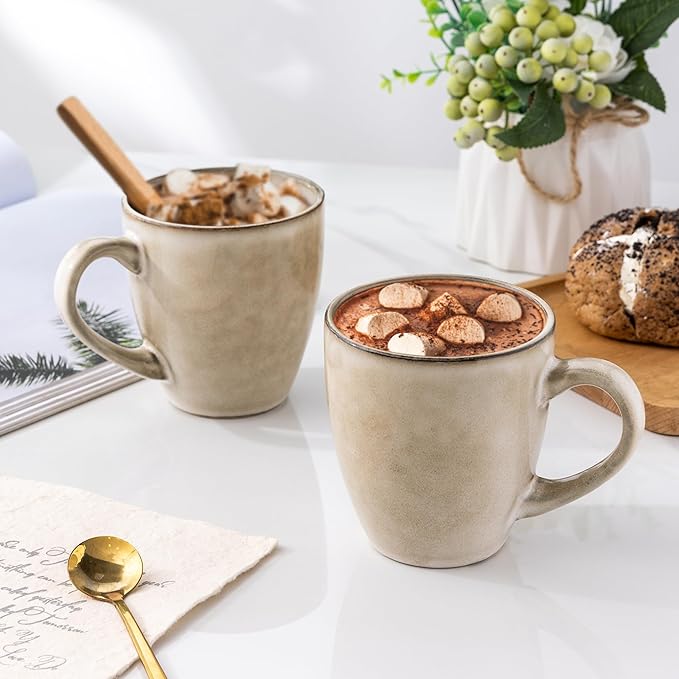 GBHOME Ceramic Coffee Mugs Set of 6, 12oz Stoneware Coffee Mugs Set For Dad Mom Women MEN, Light Weight Coffee Cups for Latte/Tea/Beer/Hot Cocoa, Dishwasher & Microwave Safe,Cappuccino-Ruum Studio Home