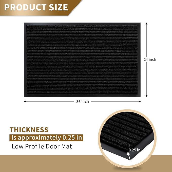 Yimobra Front Door Mat Outdoor Indoor Entrance, 100% Waterproof All-Season All Weather Doormat, Welcome Matt Outside Entry, Non Slip, Low Profile, Heavy Duty Patio Porch Floor Mats,36 x 24,Black-Ruum Studio Home