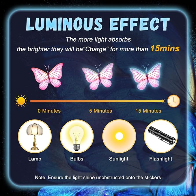 Glow in The Dark Butterfly Flower Wall Decals Glowing Luminous Butterflies Removable Self-Adhesive Wall Stickers for Girls Bedroom Nursery Living Room Decor 4 Sheets (Butterfly 2)-Ruum Studio Home