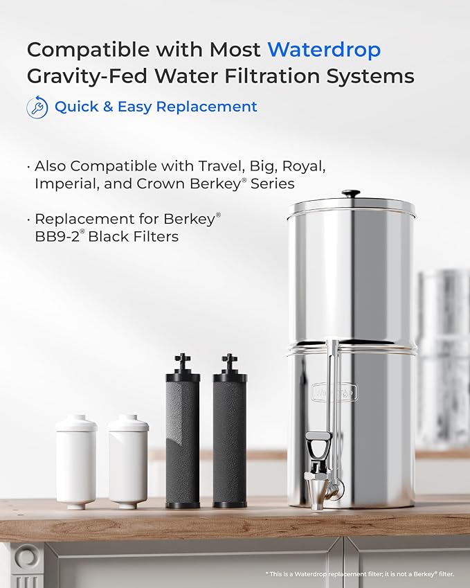 [New Upgraded Ultrafiltration] Waterdrop Black and Fluoride Water Filter, Replacement for Berkey® Black Purification Elements, Berkey® Gravity Water Filter System-Ruum Studio Home