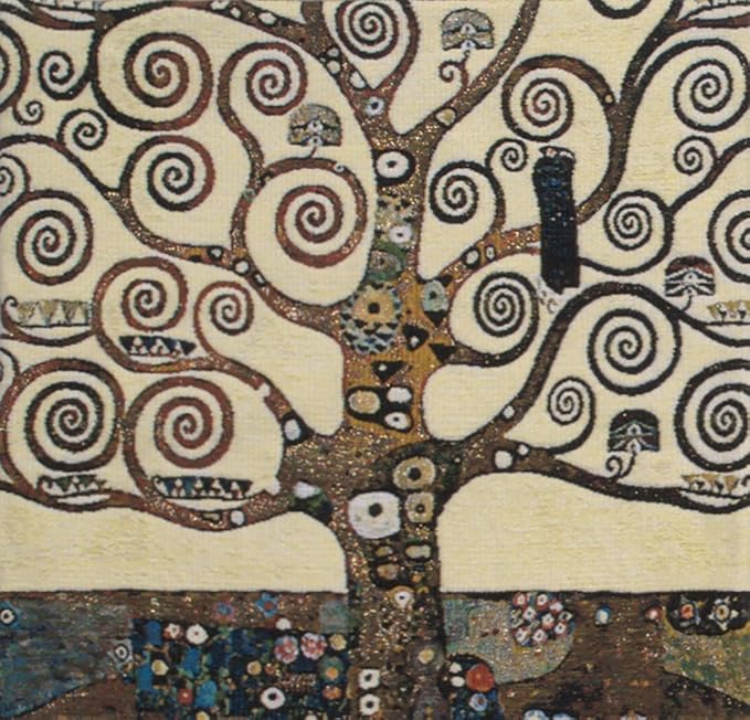 C Charlotte Home Furnishings Inc Lebensbaum Tree Belgian Cushion Cover | Pure Cotton Decorative Cushion Case | Cushion Cover for Indoor Use | 17x17 Inch Cushion Cover for Living Room I By Gustav Klimt-Ruum Studio Home
