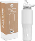 Chill Oasis Water Bottle | Compatible With Popular Flavor Cartridges | BPA Free, Leak Proof, Double-Walled Vacuum Insulated Stainless Steel, and Dishwasher Safe | Cold for 24 Hours (White, 32oz)-Ruum Studio Home
