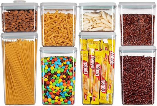 Ankou Food Storage Containers Pop Airtight Food Storage Containers with Lids for Kitchen Pantry Organizing Cereal Snack Flour Sugar Coffee Spaghetti Stackable - 8 Pcs (1.2, 2.0, 2.7, 3.3qt)*2-Ruum Studio Home